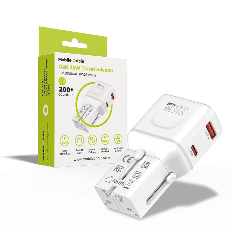 Mobile Origin 35w Travel Adapter - Eu/us/uk/au Pw25 - White - Handys Adapter Und Ladegeraete Mo-pw25-wht