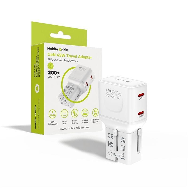 Mobile Origin 45w Travel Adapter - Eu/us/uk/au Pw26 - White - Handys Adapter Und Ladegeraete Mo-pw26-wht