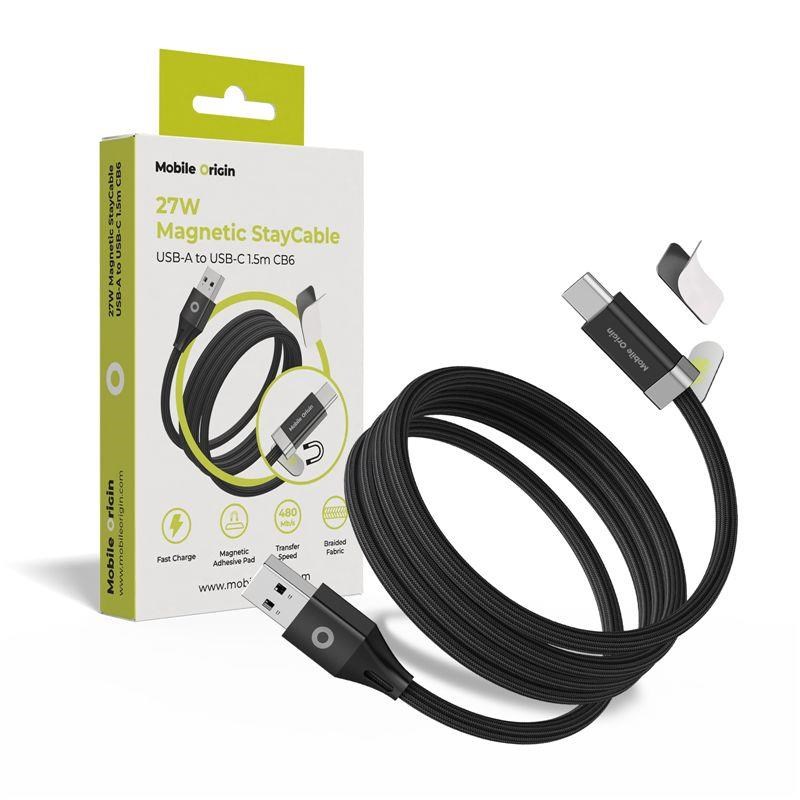 Mobile Origin 27w Magnetic Staycable Usb-c to Usb-a 1.5m Cb6 - Usb Kabel Schwarz Mo-27wms-cb6