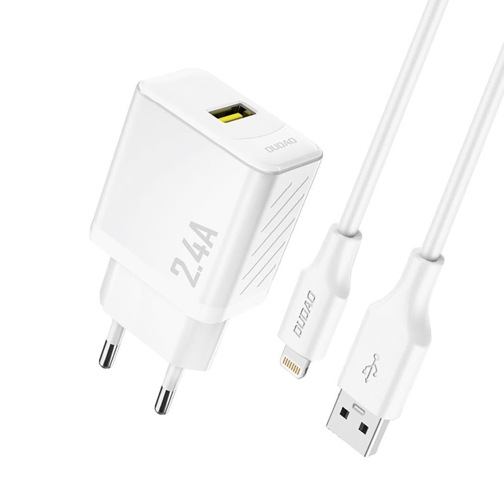 Dudao A23leu 2.4A Gan EU Usb-a Wall Charger With Usb-a Cable - Lightning - White - Handys Adapter Und Ladegeraete 6976625334025
