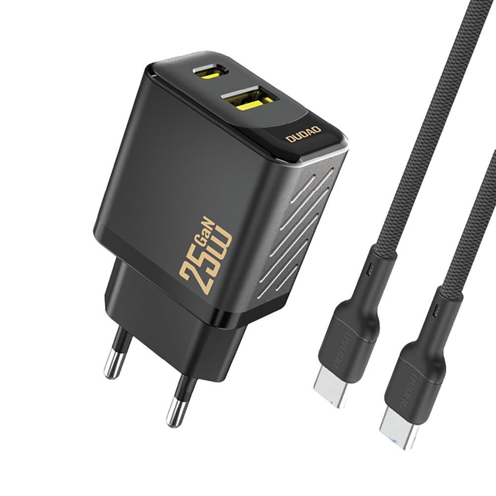 Dudao A26tceu PD QC 25w Gan Usb-a Usb-c Wall Charger With Usb-c Cable - Black - Handys Adapter Und Ladegeraete 6976625334117
