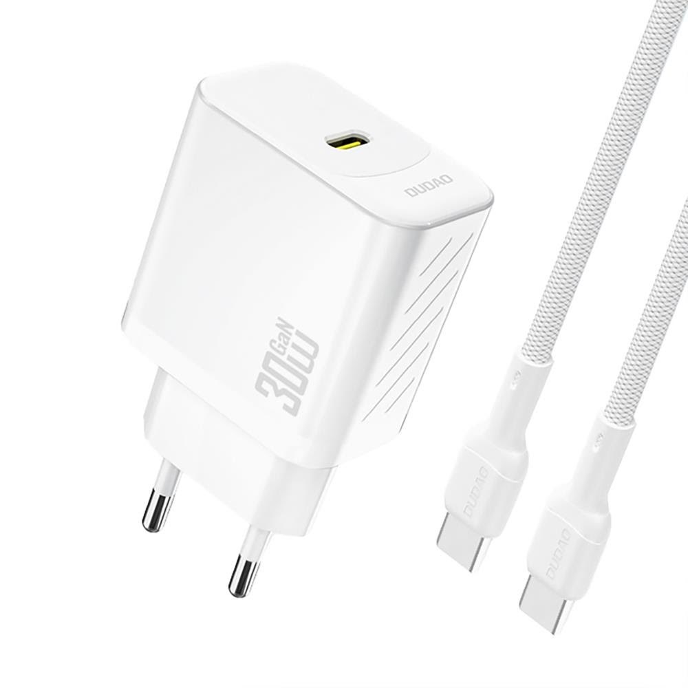 Dudao A27pceu PD 30w Gan Usb-c AC Charger With Usb-c Cable - White - Handys Adapter Und Ladegeraete
