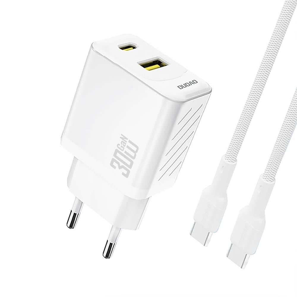 Dudao A27tceu PD 30w Gan Usb-a Usb-c Wall Charger With Usb-c Cable - White - Handys Adapter Und Ladegeraete 6976625334223
