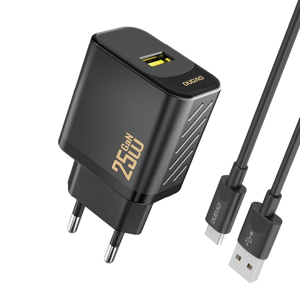 Dudao A27steu 25w Gan Usb-a Wall Charger With Usb-a - Usb-c - Black Cable - Handys Adapter Und Ladegeraete