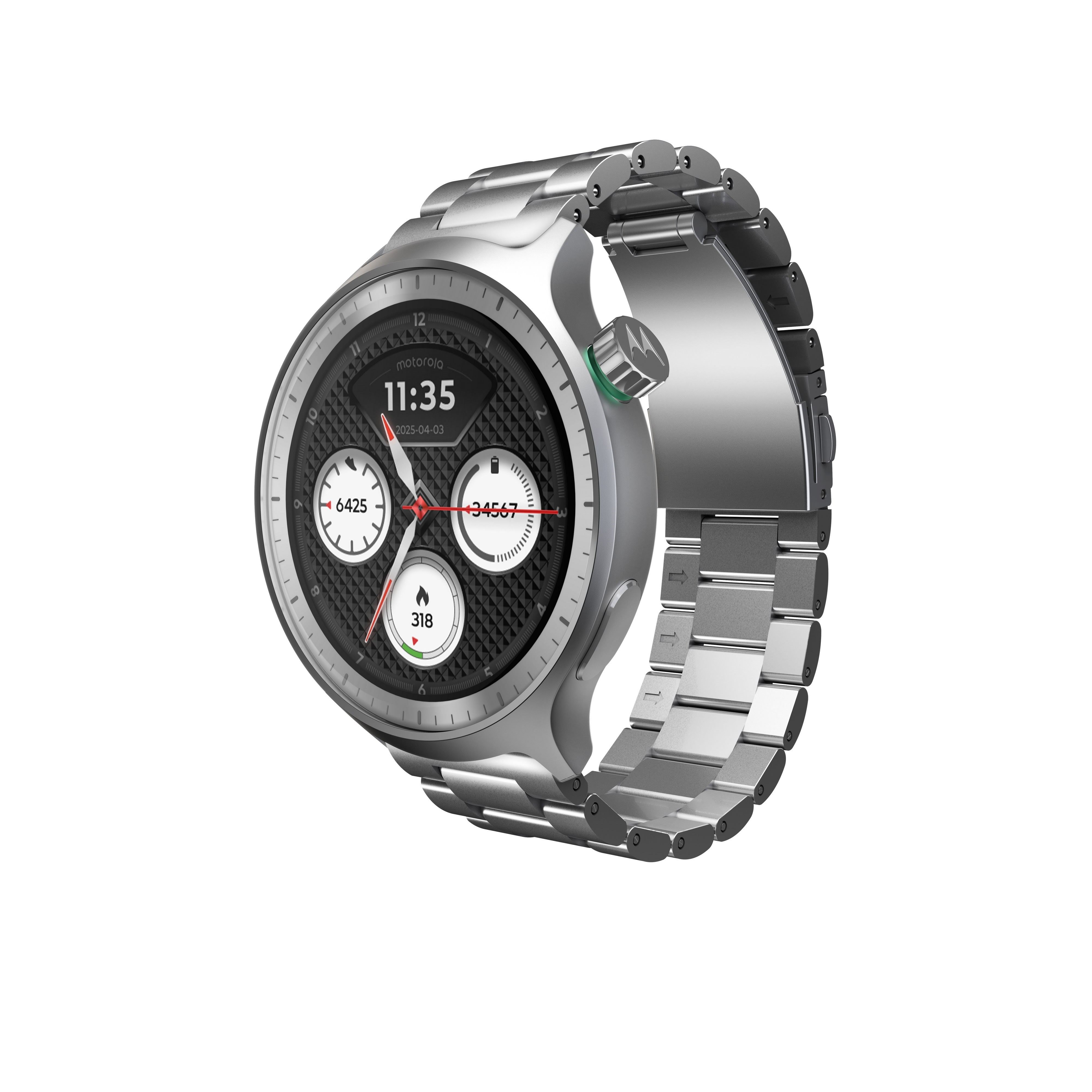 Motorola Moto Watch - Matte Silver + Pantone Herbal Garden Band - Smartwatches Pulsuhren Sportuhren Schrittzaehler