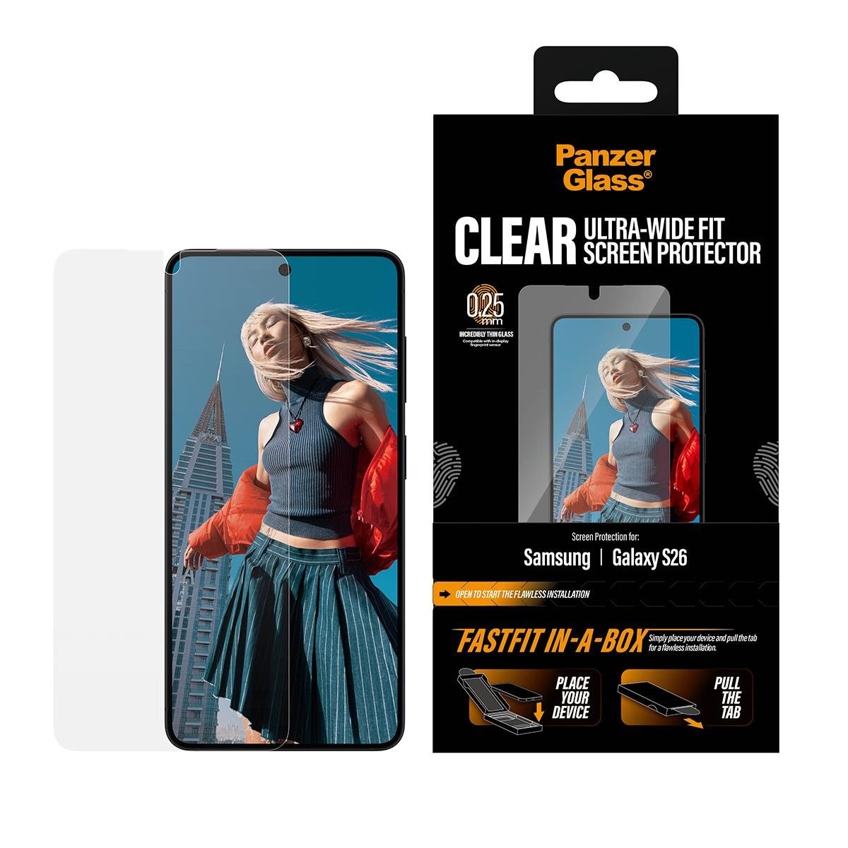 Panzerglass Screen Protector Samsung Galaxy S26 | Ultra-wide Fit w. Fastfit In-a-box - Handys Schutzfolie
