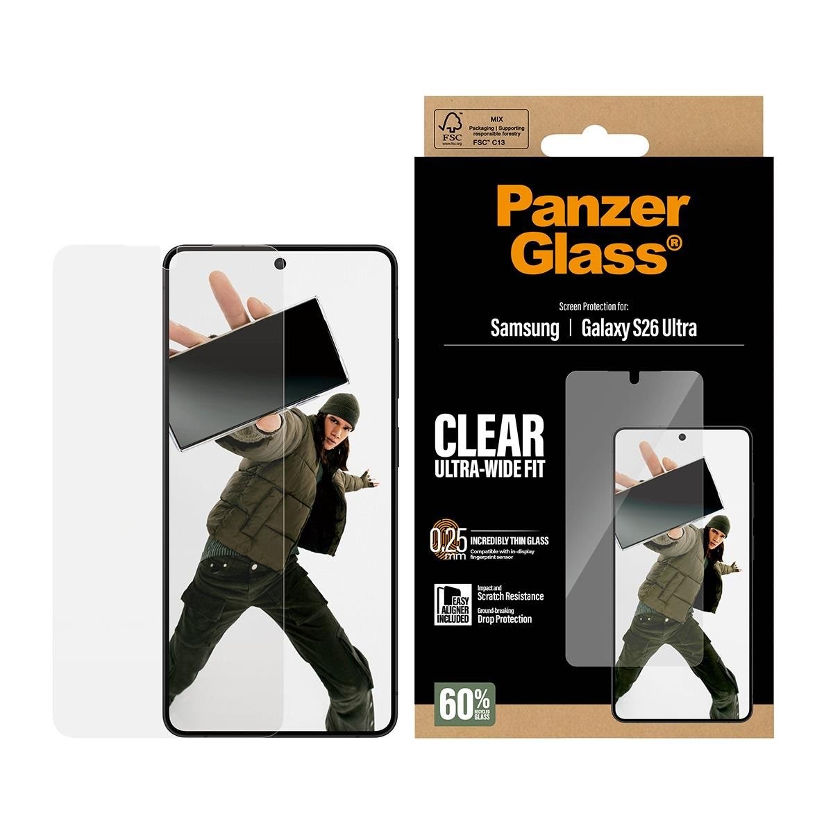 Panzerglass Screen Protector Samsung Galaxy S26 Ultra | Ultra-wide Fit w. Easyaligner - Handys Schutzfolie Pg37869