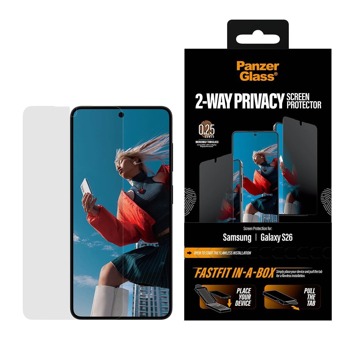 Panzerglass 2-way Privacy Screen Protector Samsung Galaxy S26 | Ultra-wide Fit w. Fastfit In-a-box - Handys Schutzfolie Pg52412