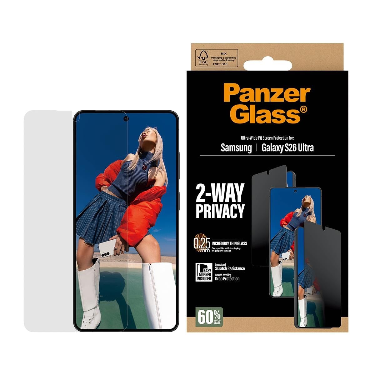Panzerglass 2-way Privacy Screen Protector Samsung Galaxy S26 Ultra | Ultra-wide Fit w. Easyaligner - Handys Schutzfolie