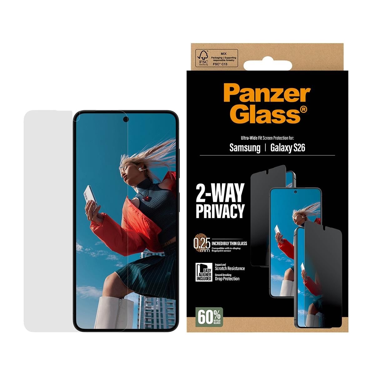 Panzerglass 2-way Privacy Screen Protector Samsung Galaxy S26 | Ultra-wide Fit w. Easyaligner - Handys Schutzfolie