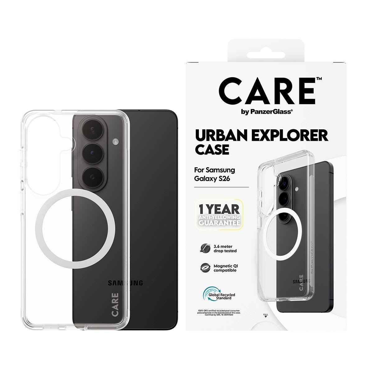 Care by Panzerglass Urban Explorer Case Transparent w. White Qi Samsung Galaxy S26 - Handys Cover Cases