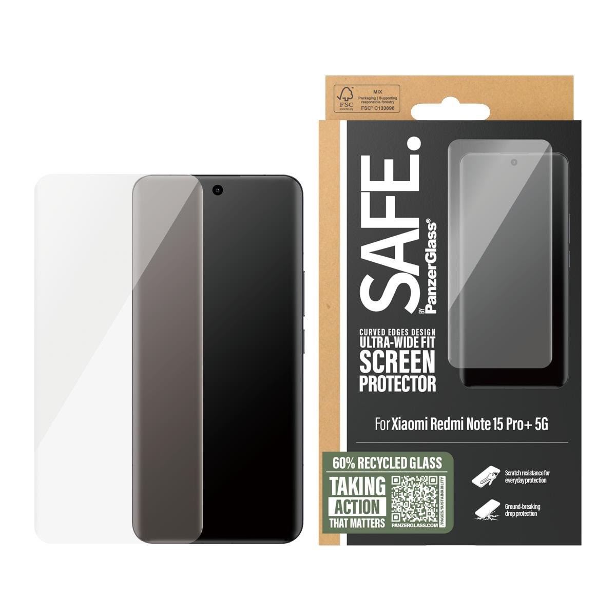 Safe by Panzerglass Screen Protector Xiaomi Redmi Note 15 Pro+ 5G | Ultra-wide Fit - Handys Schutzfolie Sa72829