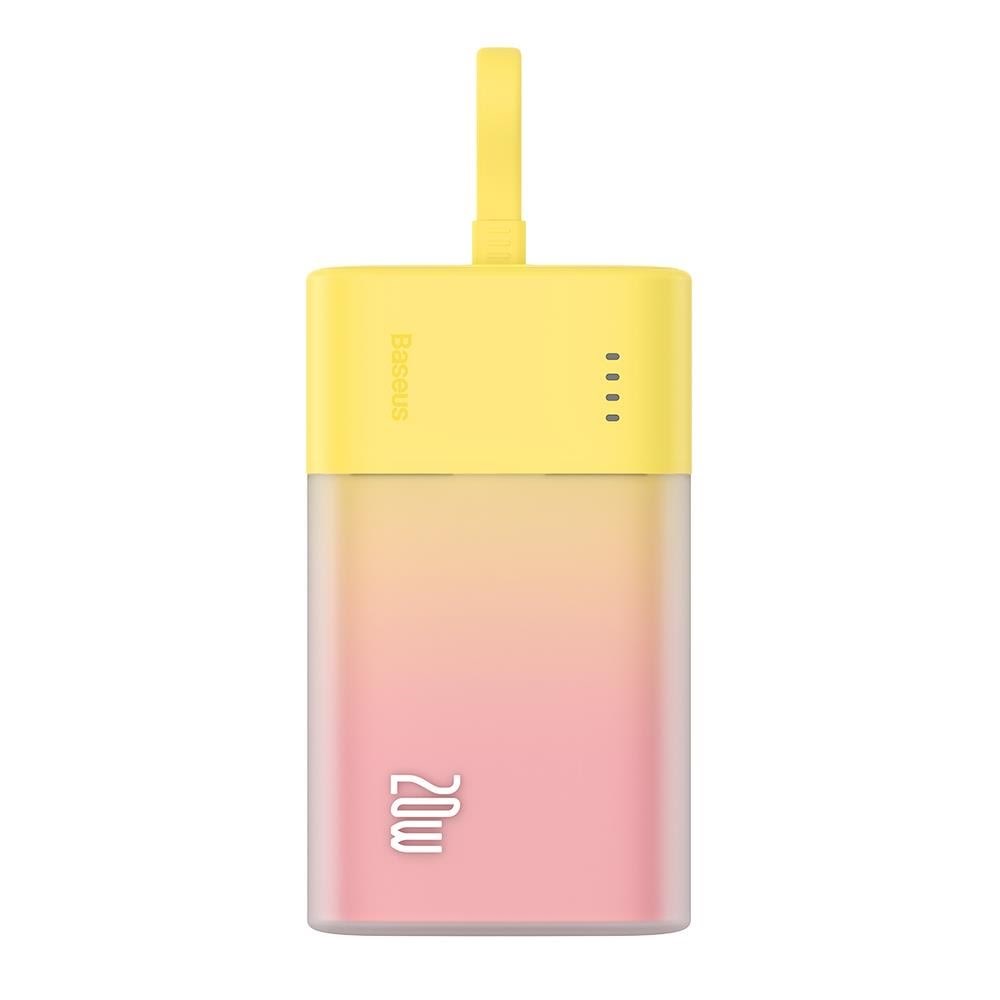 Baseus Popsicle 5200mah 20w Powerbank With Built-in Lightning Cable (+ White Simple Usb-c - Usb-c 60w/20v/3a/30cm Cable) - Yellow-pink - 5200 Mah - 
