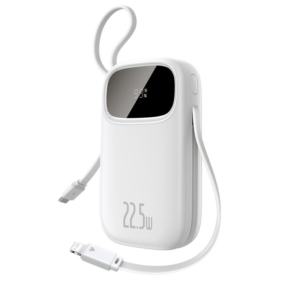 Baseus Enerfill Fc31 20000mah 22.5W Powerbank With Digital Display And 2 Built-in Cables (Usb-c + Lightning) - White - 20000 Mah - Powerbank Akku