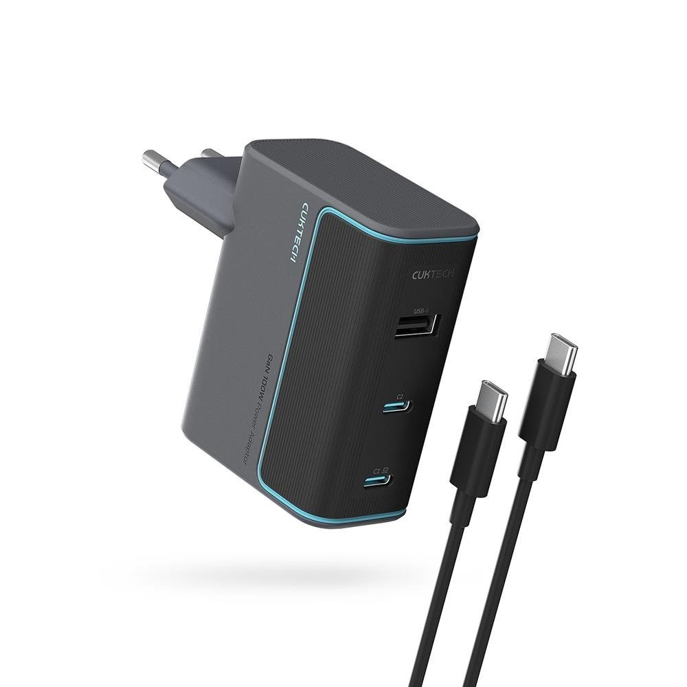 Cuktech Cukad1003eug Gan 100w Wall Charger 2 x Usb-c 1 x Usb-a With Usb-c Cable - Grey - Handys Adapter Und Ladegeraete