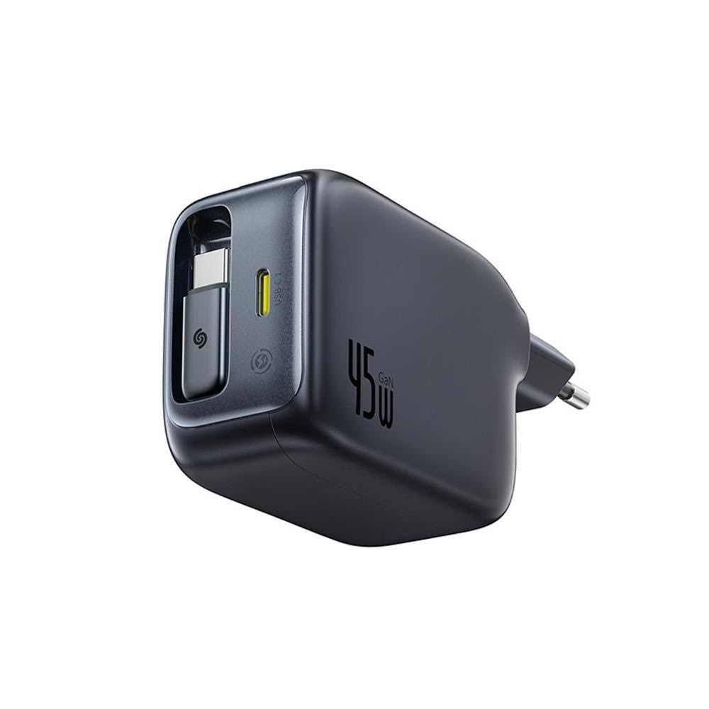 Baseus Enercore Cj11 45w Wall Charger With Usb-c Port And Retractable Usb-c Cable - Black - Handys Adapter Und Ladegeraete