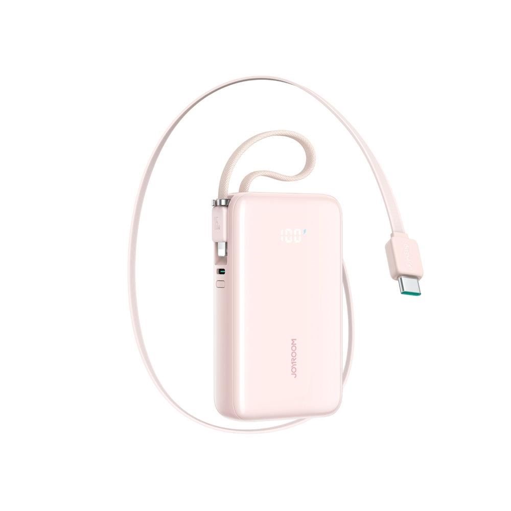 Joyroom Jr-pr2l 10000mah 35w Power Bank With Built-in Retractable Usb-c Cable And Lightning Lanyard Cable - Pink - 10000 Mah - Powerbank Akku Jr-pr2l 