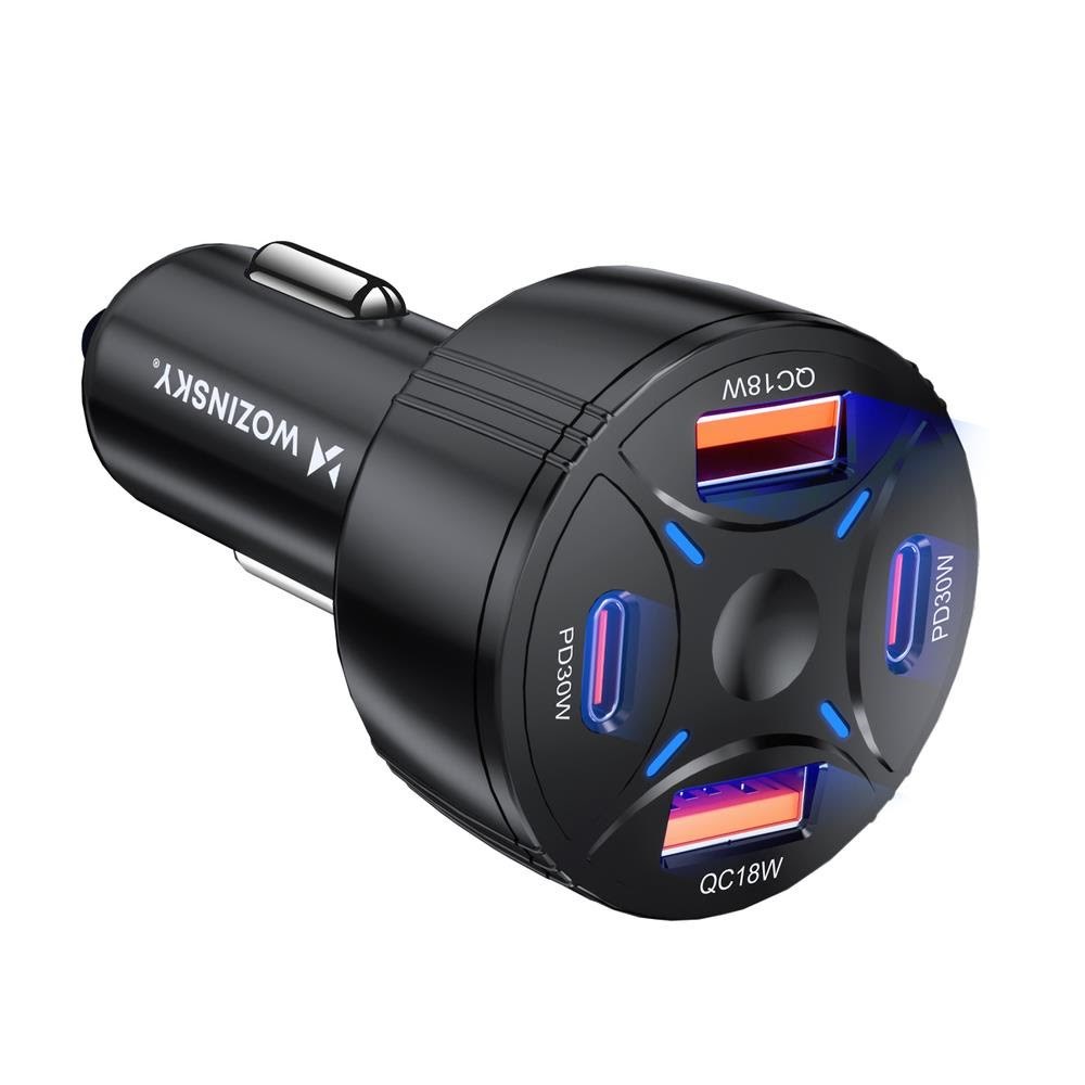 Wozinsky Wls-04 Car Charger 60w 2xusb-c 2xusb-a - Black - Handys Adapter Und Ladegeraete 5907769385063