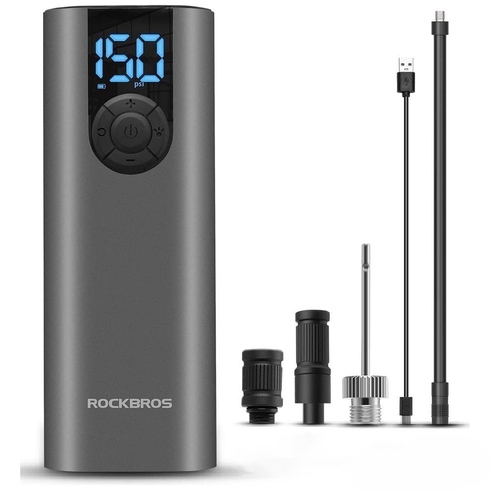Rockbros 42720001001 Electric Bike Pump With Led Display + Usb-c - Usb-a Cable - Black - Fahrradzubehoer