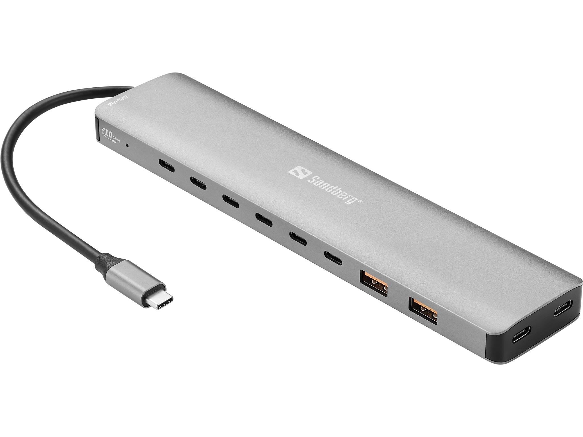 Sandberg Usb-c to 8xusb-c+2xusb-a 100w Usb-hubs - 10 - Grau - Usb Hubs 136-80