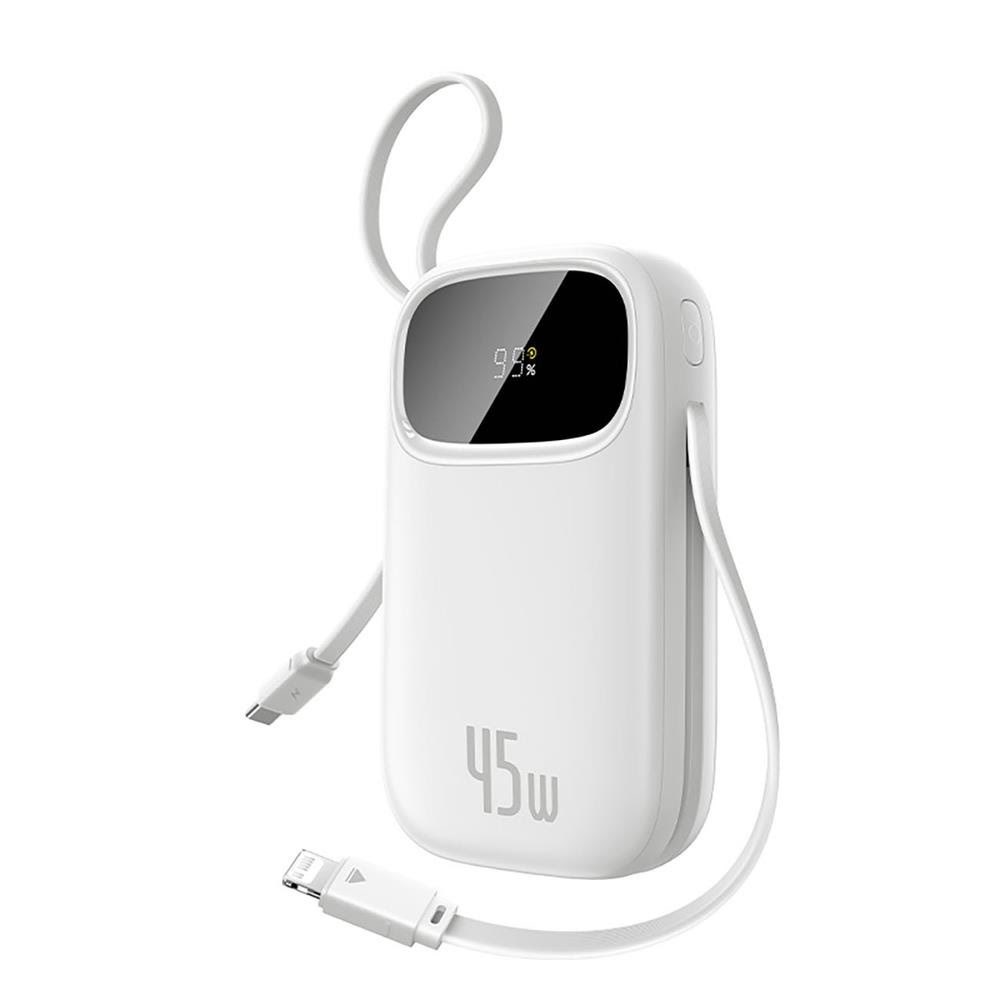Baseus Enerfill Fc31 20000mah 45w Powerbank With Digital Display And 2 Built-in Cables (Usb-c + Lightning) - White - 20000 Mah - Powerbank Akku Weiß 