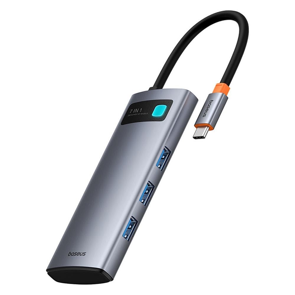 Baseus Metal Gleam 7in1 Hdmi 4K 60hz Usb-c Hub / 3x Usb 3.0 / Usb-c PD / SD / Microsd - Gray Usb-hubs - Usb Hubs