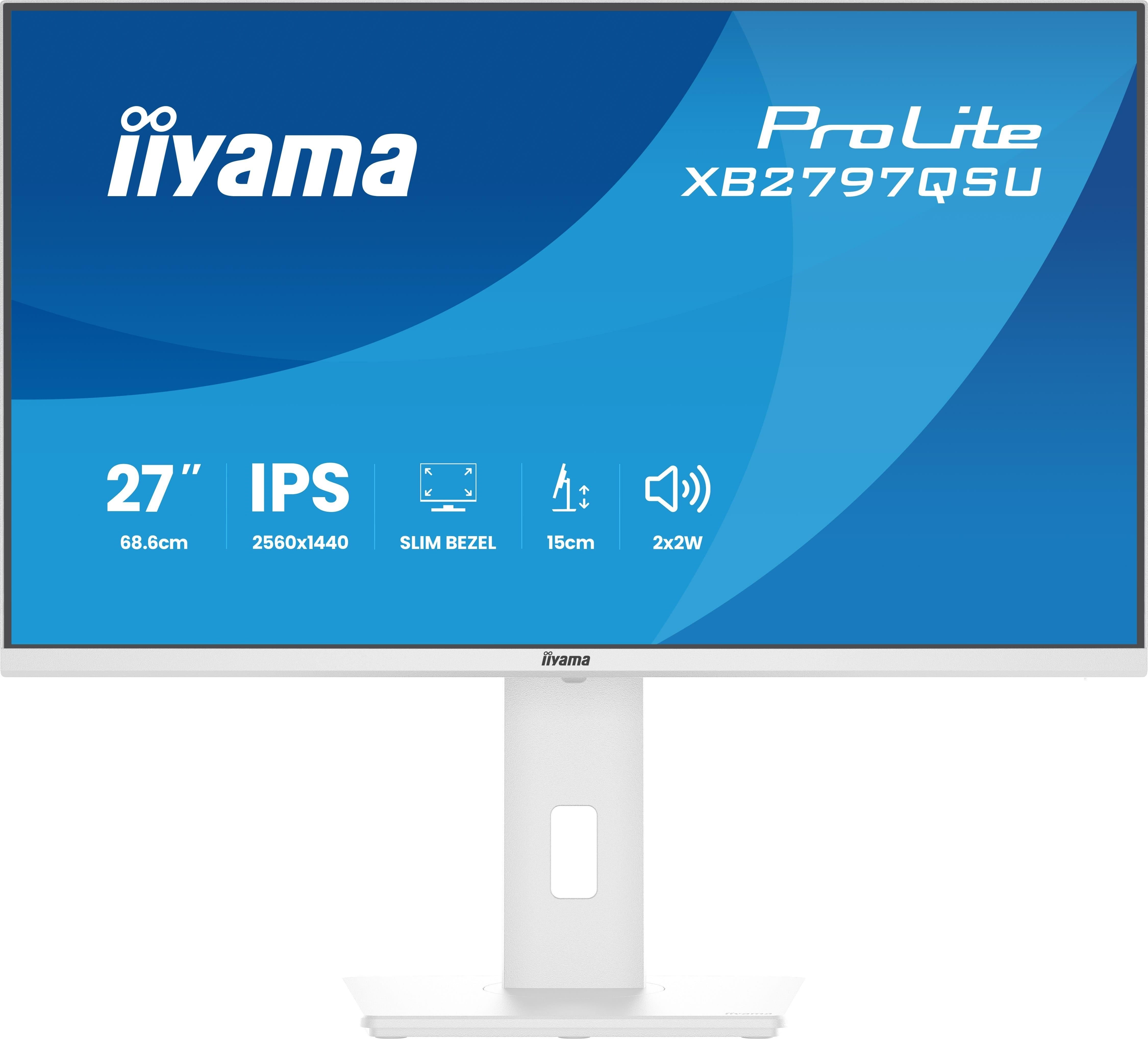 27" Iiyama Prolite Xb2797qsu - 2560x1440 (Qhd) - 75hz - Ips - 4.5W Usb-c - Bildschirm White Xb2797qsu-w1