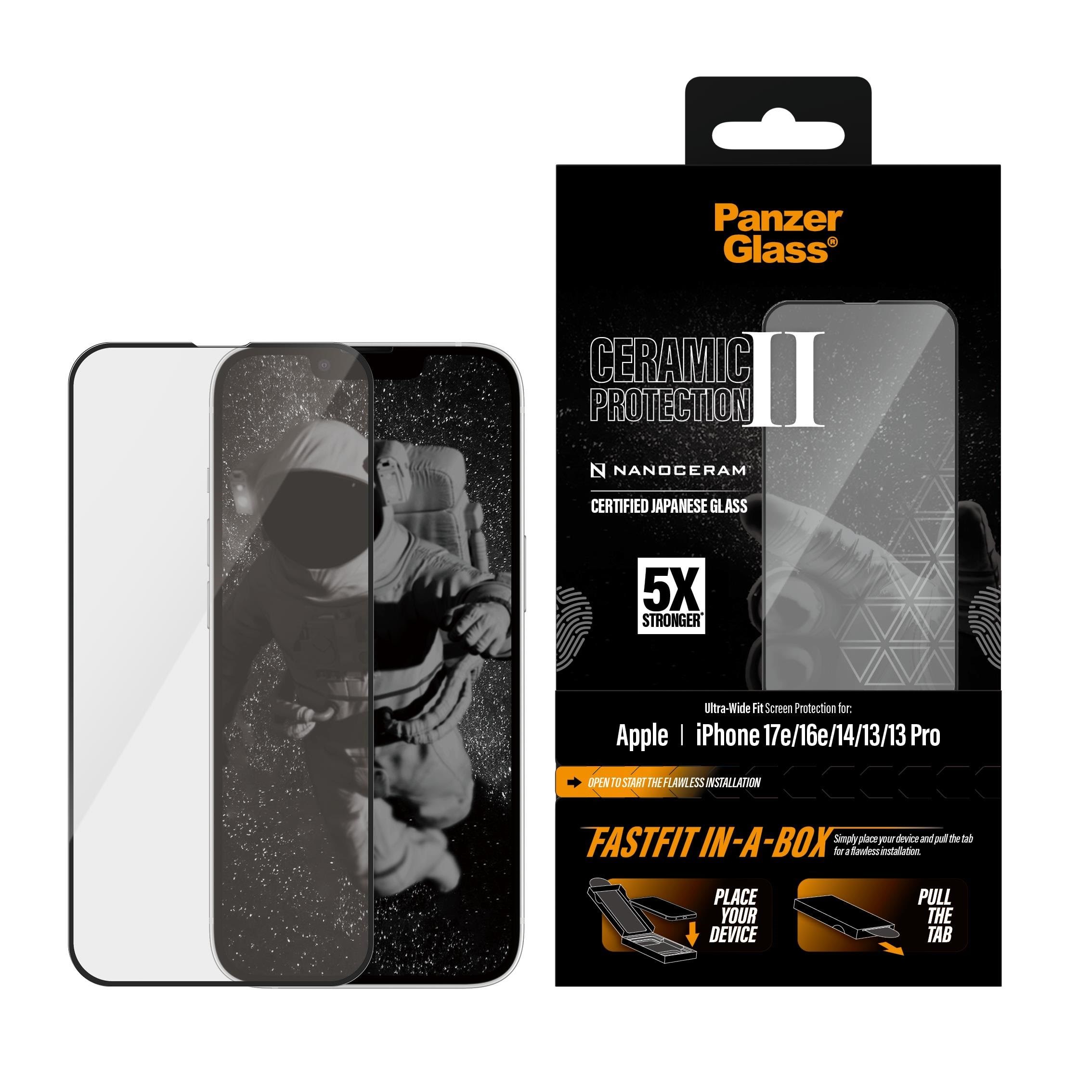 Panzerglass Ceramic Screen Protector Iphone 17e |16e | 14 | 13 | 13 Pro | Ultra-wide Fit w. Fastfit In-a-box - Handys Schutzfolie Pg30727