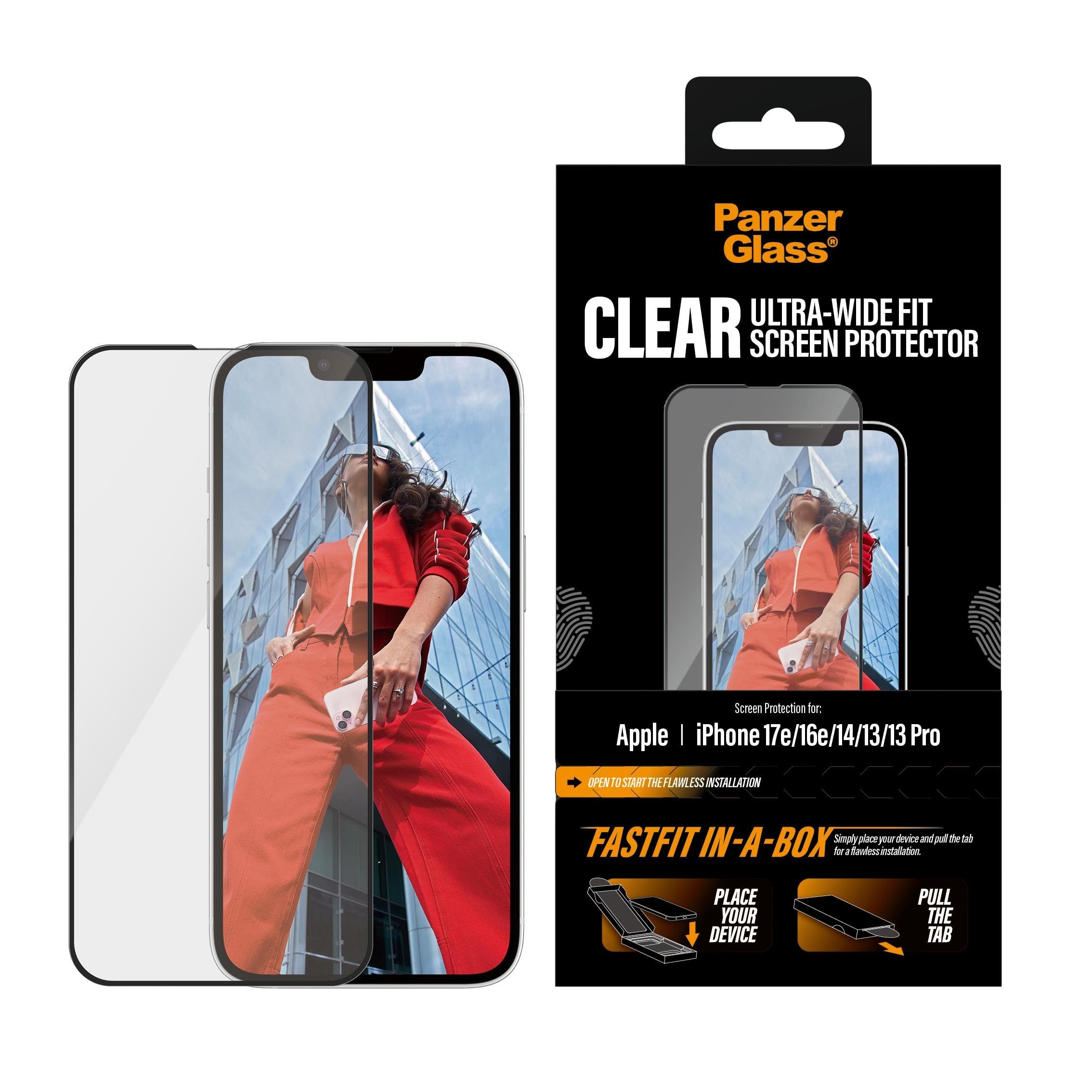 Panzerglass Screen Protector Iphone 17e | 16e | 14 | 13 | 13 Pro | Ultra-wide Fit w. Fastfit In-a-box - Handys Schutzfolie