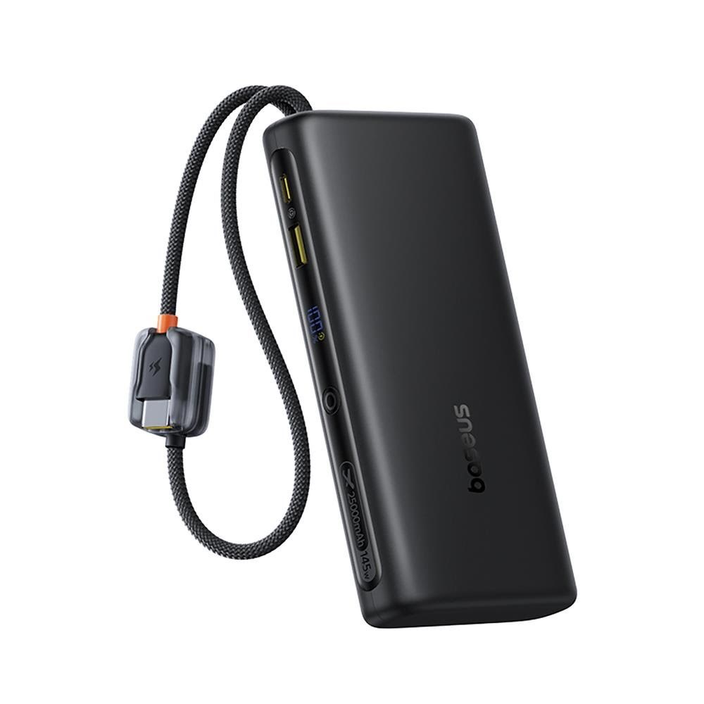 Baseus Enerfill Fc41 25000mah 145w Power Bank With Digital Display And Built-in Dual Usb-c Cable - Black - 25000 Mah - Powerbank Akku