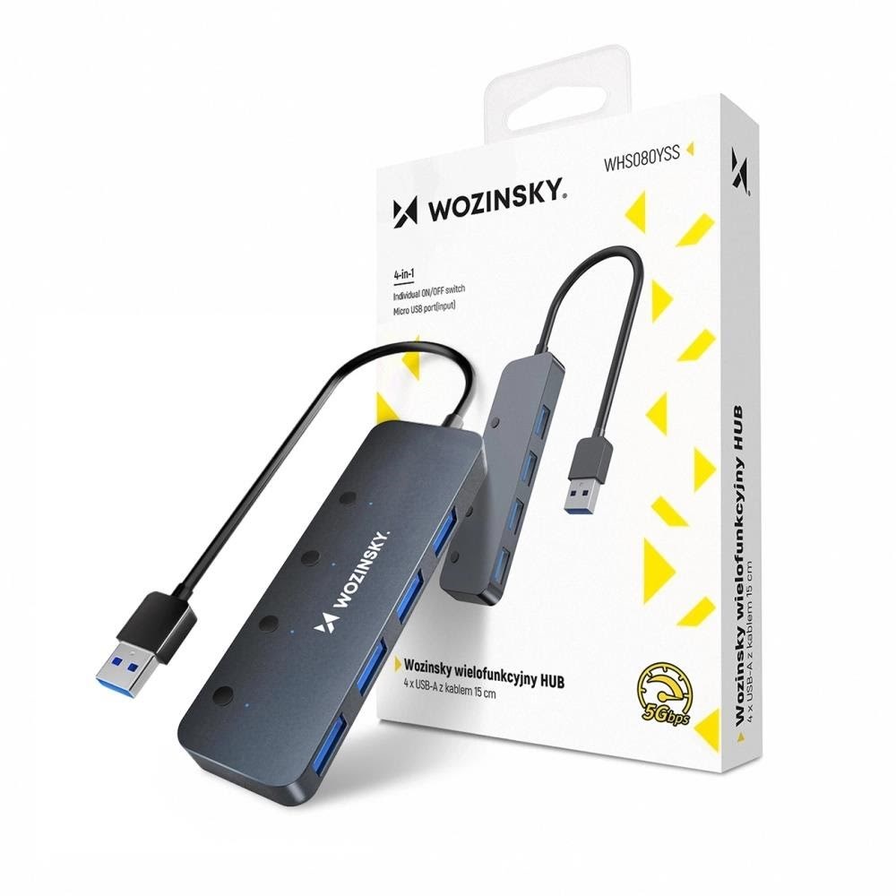 Wozinsky Usb-a Hub Whs080yss 4 x Usb-a 3.0 With Individual Switches Aluminum With 30 cm Cable - Gray Usb-hubs - Usb Hubs