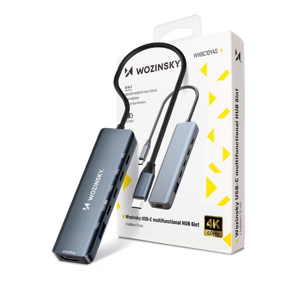 Wozinsky Usb-c 6 in 1 Hub Whbc10y4s Multifunctional Aluminum With 25 cm Cable - Gray Usb-hubs - Usb Hubs
