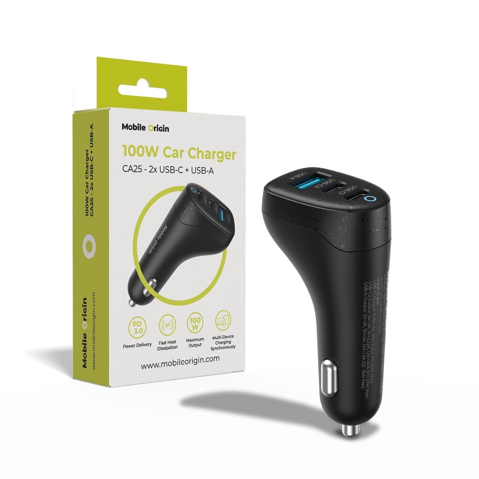 Mobile Origin 100w Car Charger Ca25 - 2x Usb-c + Usb-a - Handys Adapter Und Ladegeraete