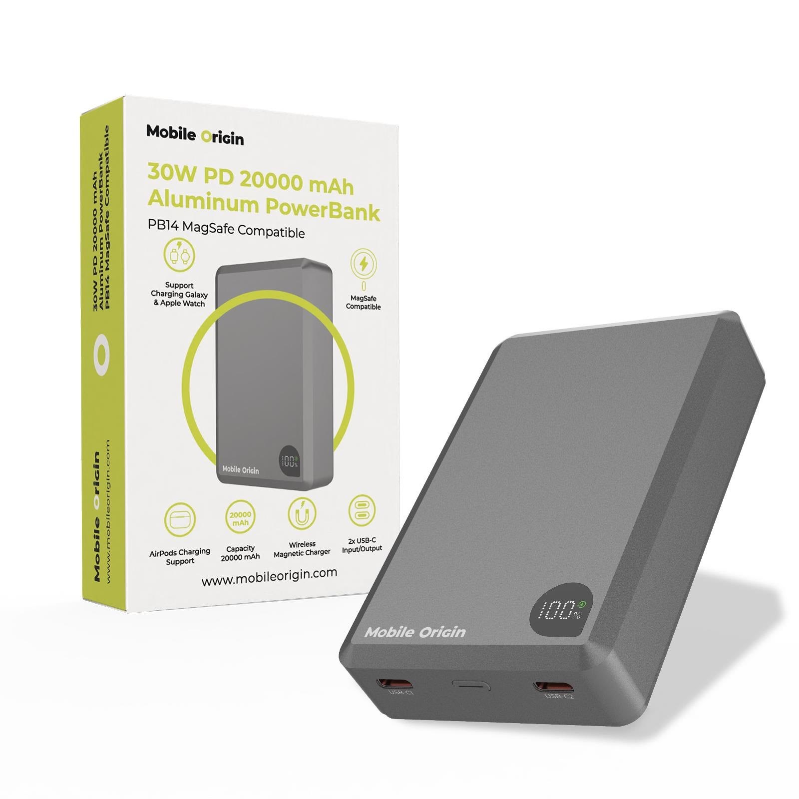 Mobile Origin 30w PD 20000mah Aluminum Powerbank Pb14 Magsafe Compatible - 20000 Mah - Powerbank Akku