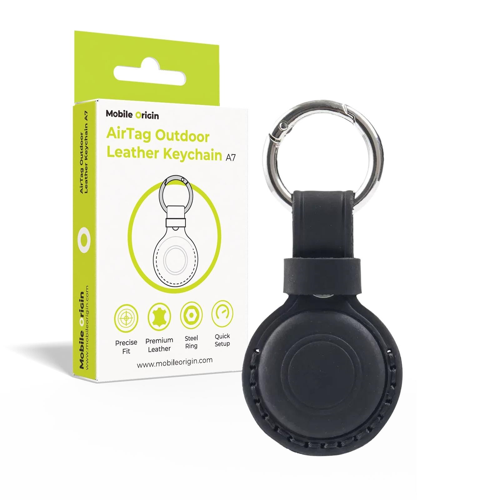 Mobile Origin Airtag Outdoor Leather Keychain A7 Black - Handys Anderes Zubehoer Mo-aolk-blk