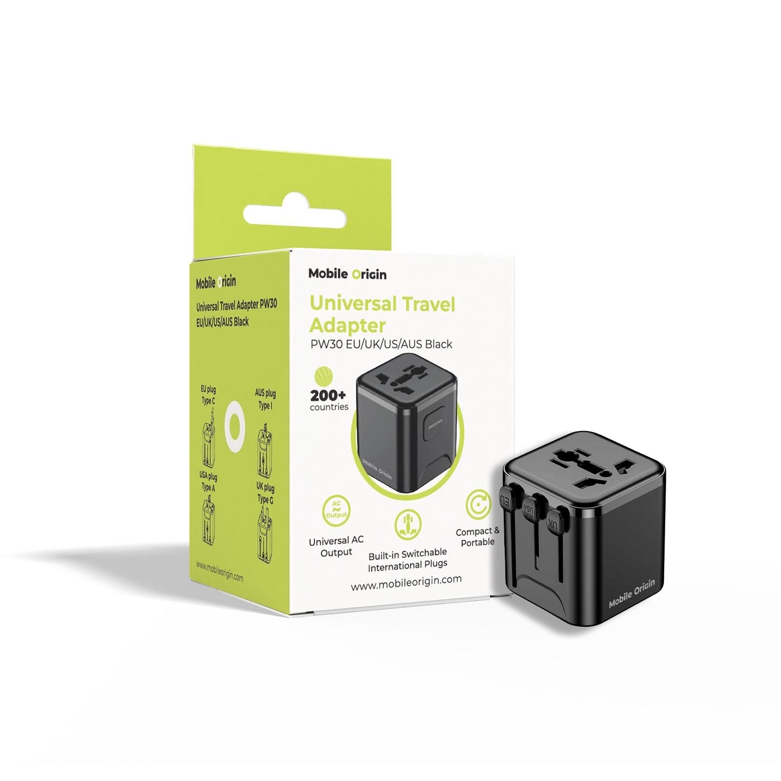 Mobile Origin Universal Travel Adapter Pw30 Eu/uk/us/aus Black - Handys Adapter Und Ladegeraete