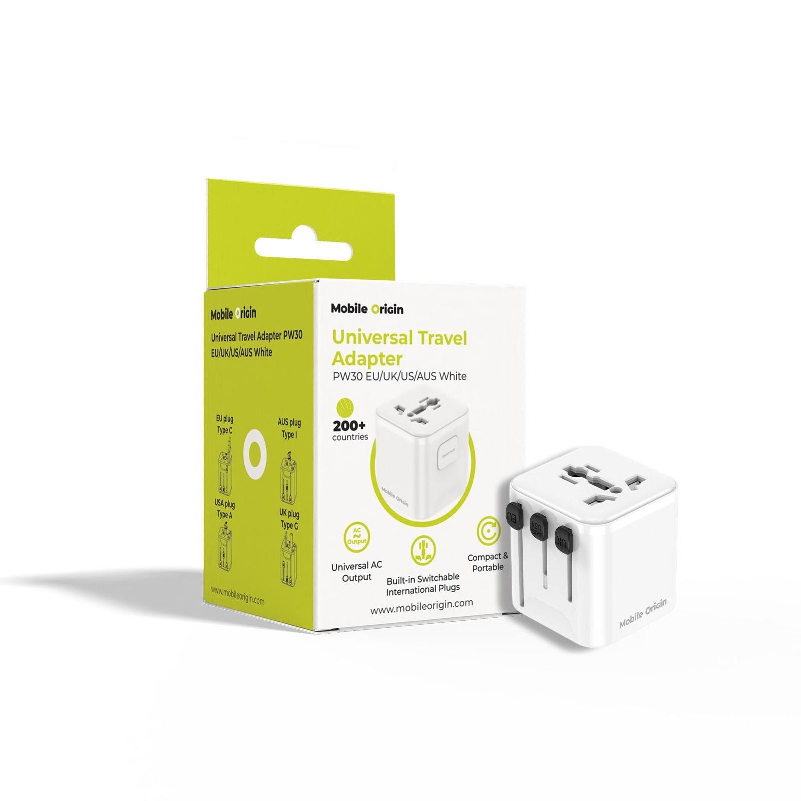 Mobile Origin Universal Travel Adapter Pw30 Eu/uk/us/aus White - Handys Adapter Und Ladegeraete Mo-utra-pw30-wht
