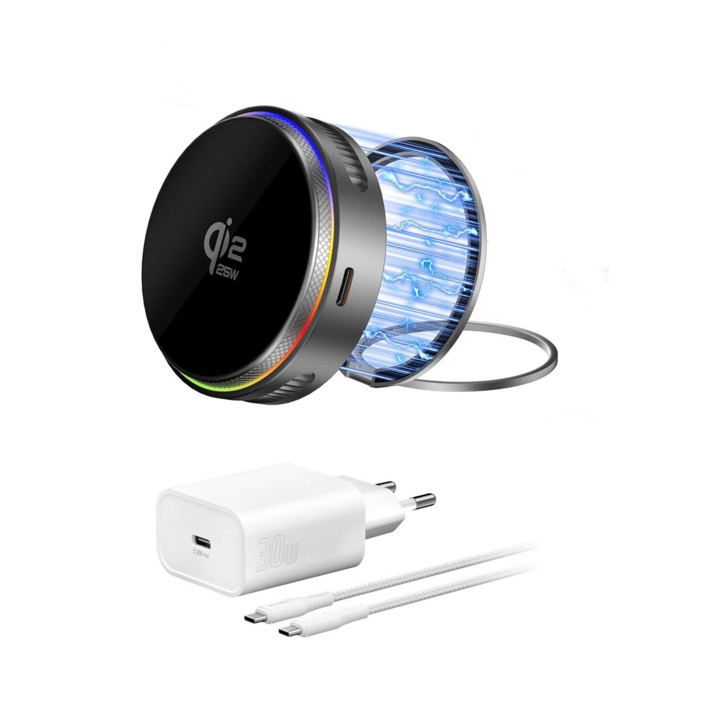 4smarts Qi2 25w Magsafe Charger Set With Cooling Rgb Space Grey - Handys Adapter Und Ladegeraete