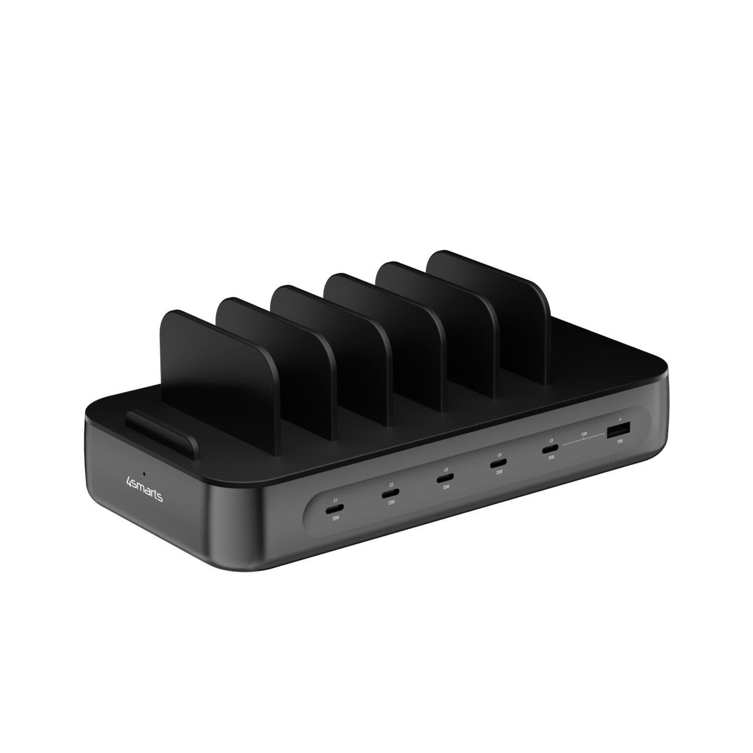 4smarts Charging Station Team 100w 1x Usb-a Port 5x Usb-c Ports Includes 6 Cables Black - Handys Adapter Und Ladegeraete