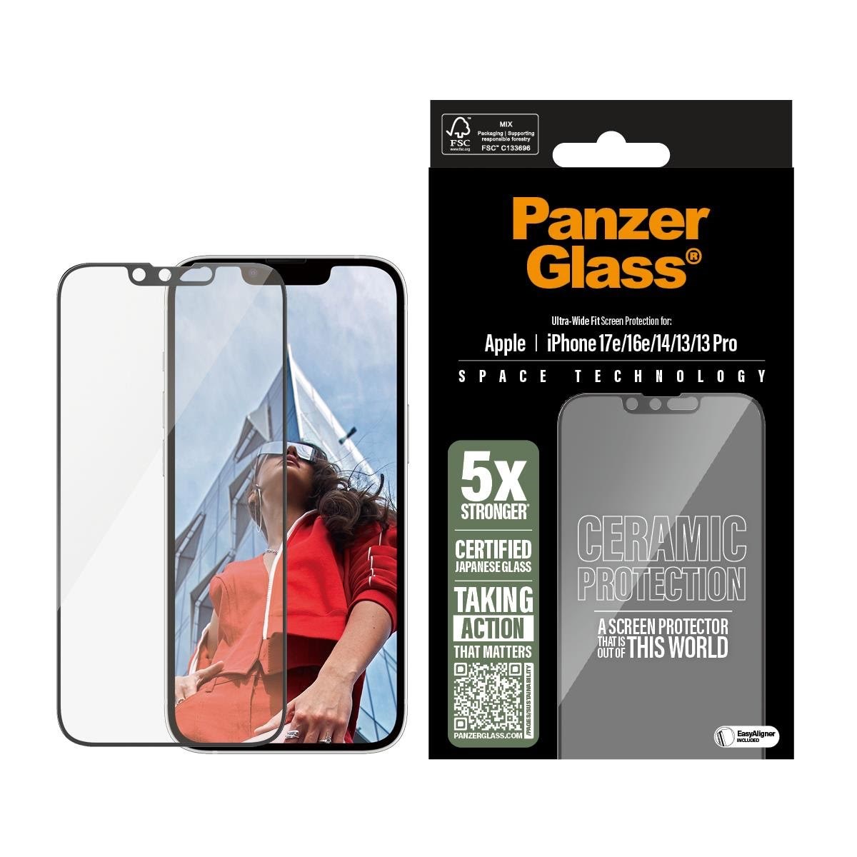 Panzerglass Ceramic Screen Protector Iphone 17e | 16e | 14 | 13 Pro | 13 | Ultra-wide Fit w. Easyaligner - Handys Schutzfolie Pg72482