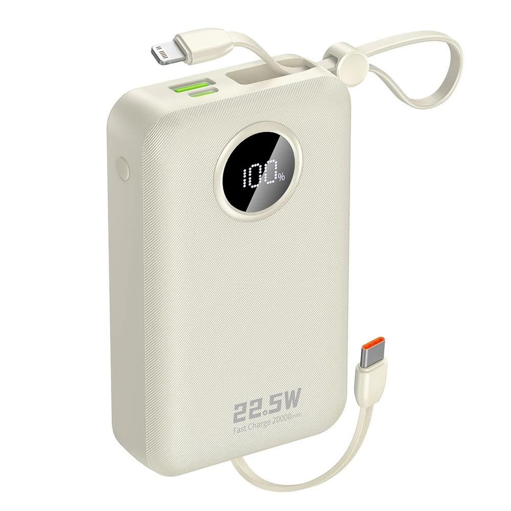 Dudao K14+ Powerbank 20000mah 22.5W Usb-c / Usb-a / Built-in Lightning And Usb-c Cables - White - 20000 Mah - Powerbank Akku Weiß 6977196680023