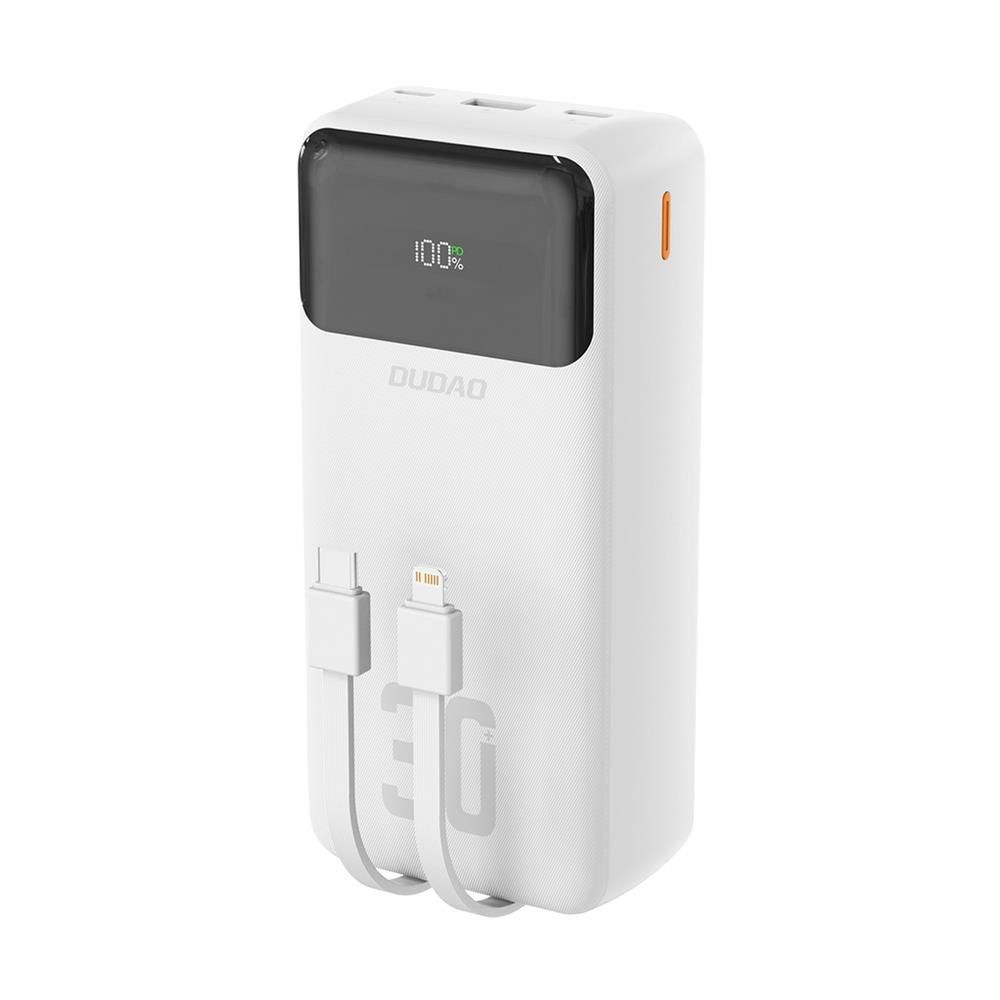 Dudao K15max 30000mah PD 22.5W Powerbank With Usb-c And Lightning Cables - White - 30000 Mah - Powerbank Akku Weiß 6977196682485