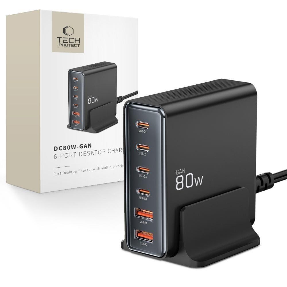 Tech-protect Dc80w-gan 6-port Pd80w/qc3.0 Charging Station - Black - Handys Adapter Und Ladegeraete
