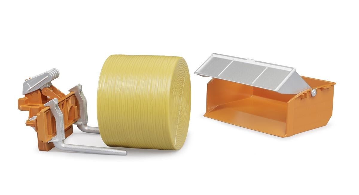 Bruder Accessories: Tractor Loading Box Forks+1round Bale - Spielzeugauto Br2353