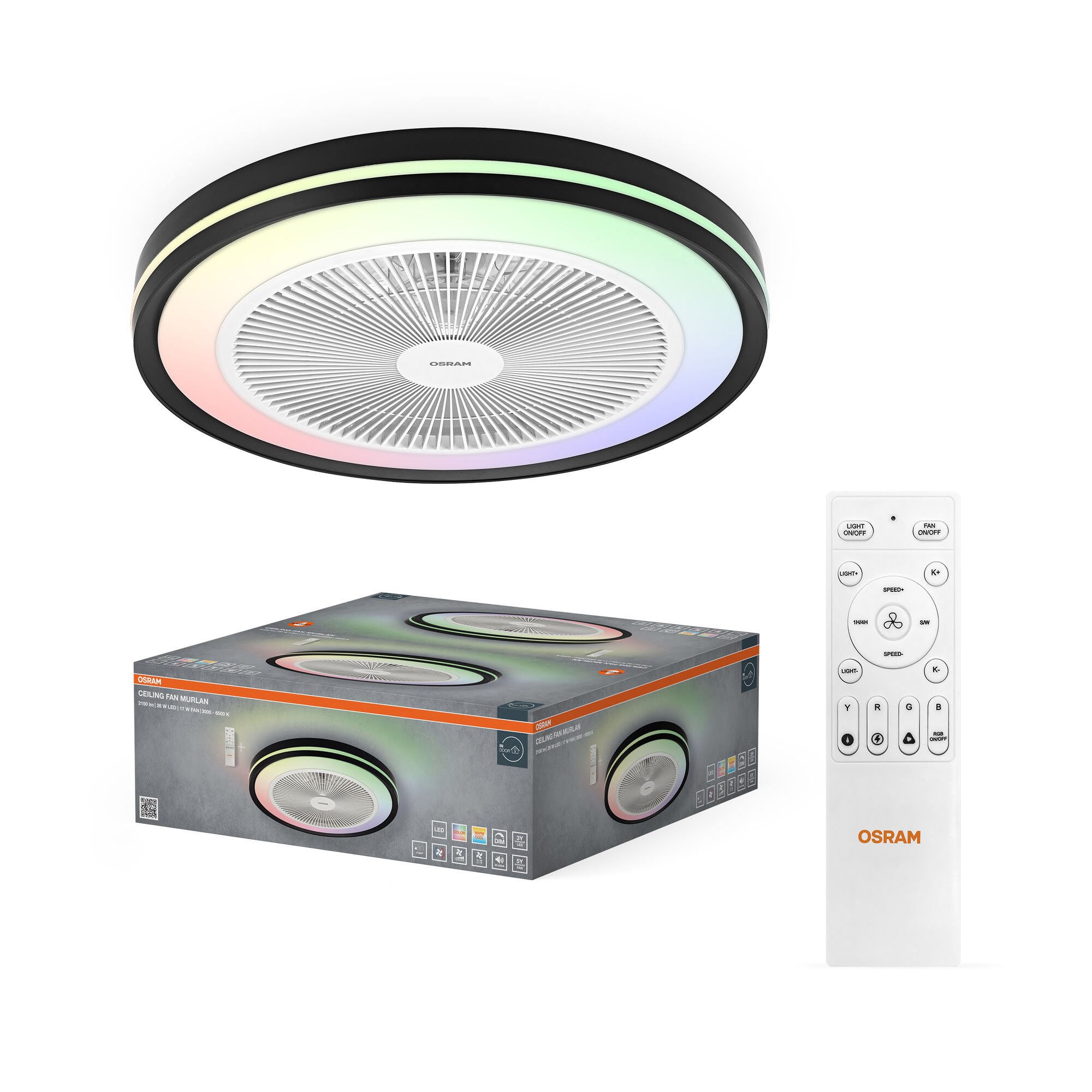 Osram Ceiling Fan Murlan 2500lm 41w/cct + Rgb 490mm White - Lampen 4058075857995
