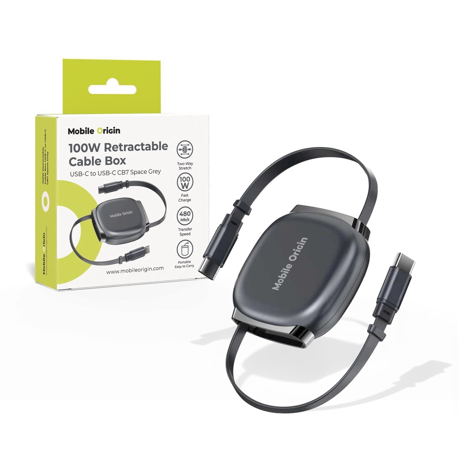 Mobile Origin 100w Retractable Cable Box Usb-c to Usb-c Cb7 Space Grey - Usb Kabel