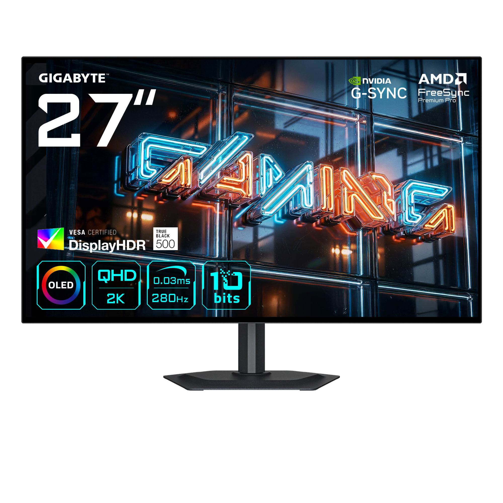 27" Gigabyte Mo27q28gr - 2560x1440 - 280hz - Woled (Glossy) - Bildschirm Black