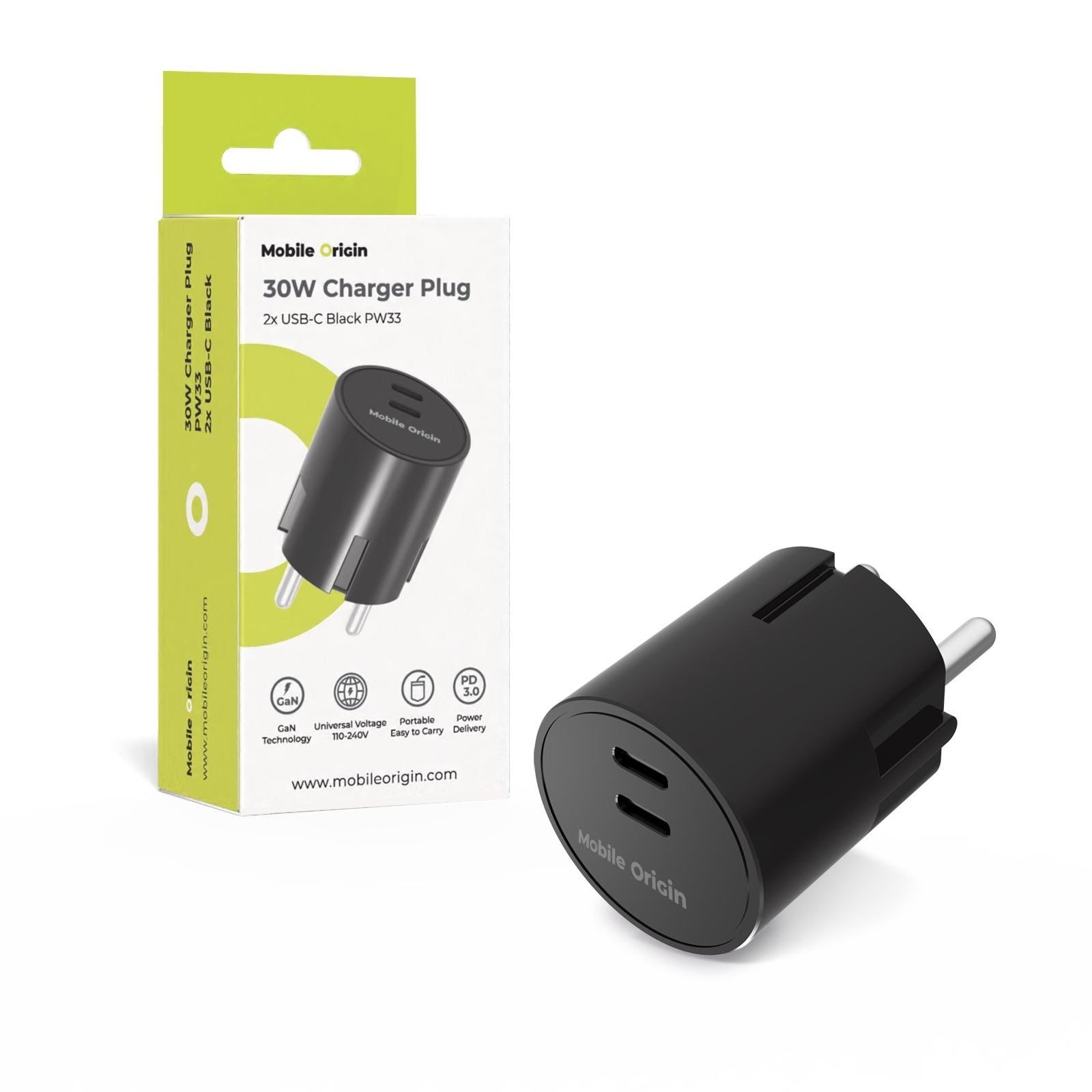 Mobile Origin 30w Charger Plug Pw33 - 2x Usb-c - Black - Handys Adapter Und Ladegeraete Mo-pw33-blk