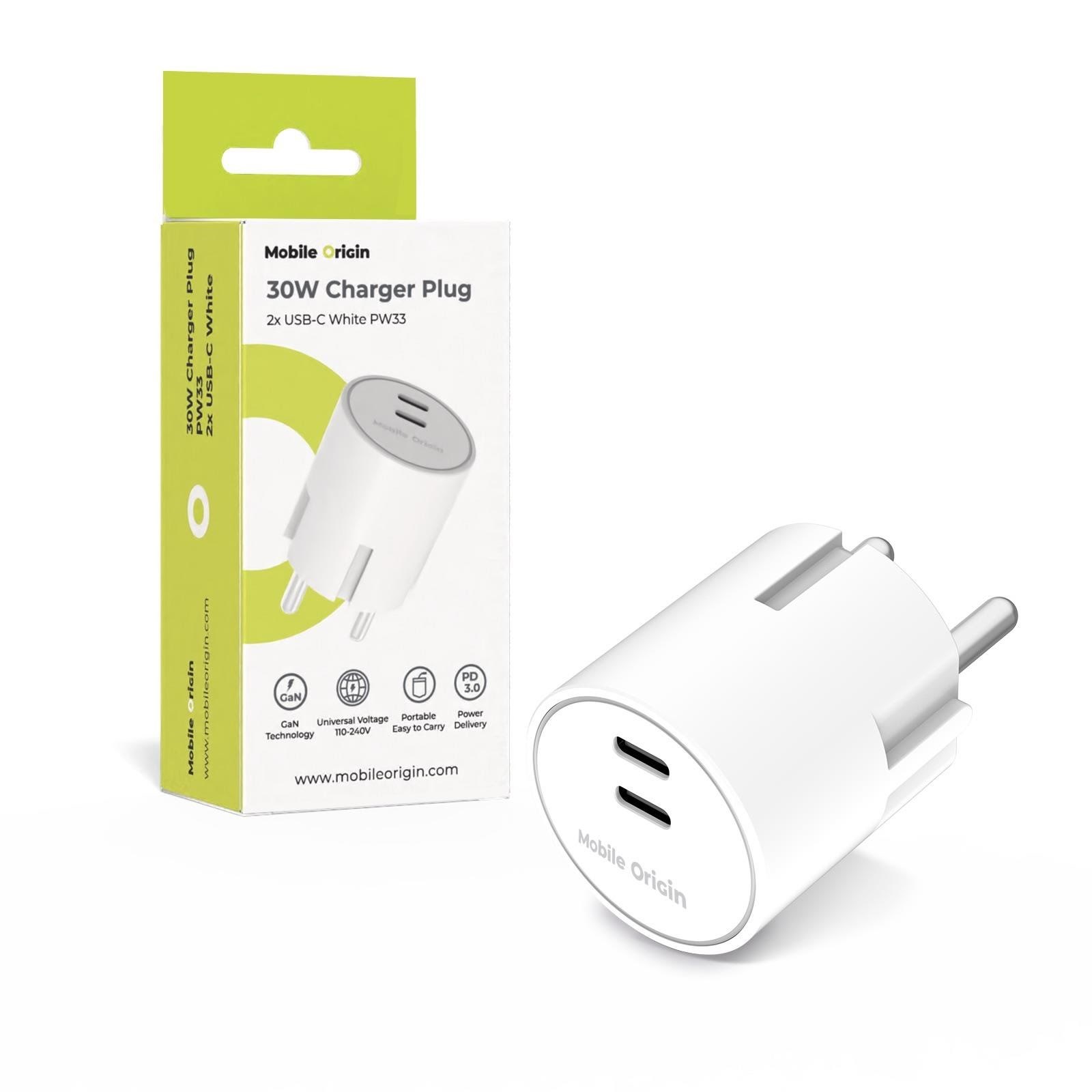 Mobile Origin 30w Charger Plug Pw33 - 2x Usb-c - White - Handys Adapter Und Ladegeraete