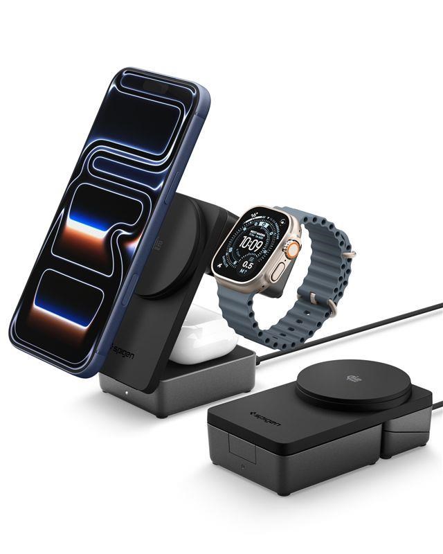 Spigen Essential Magsafe 3-in-1 Wireless Charger Ef323mq Black - Handys Adapter Und Ladegeraete Ach10398